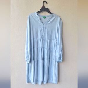 Dip Women's Light Blue Denim Tiered Ruffle Notched Neck Dress Size L